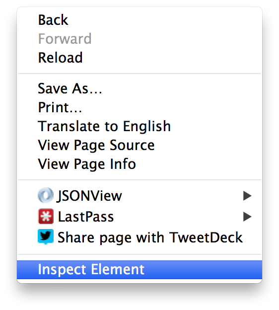 Google chrome context menu