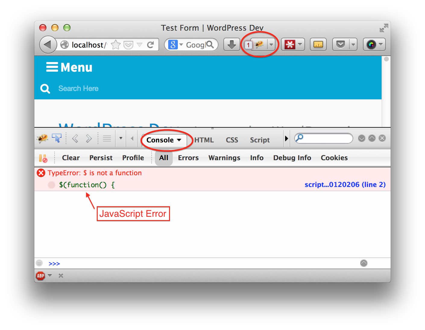 Firebug JavaScript error console